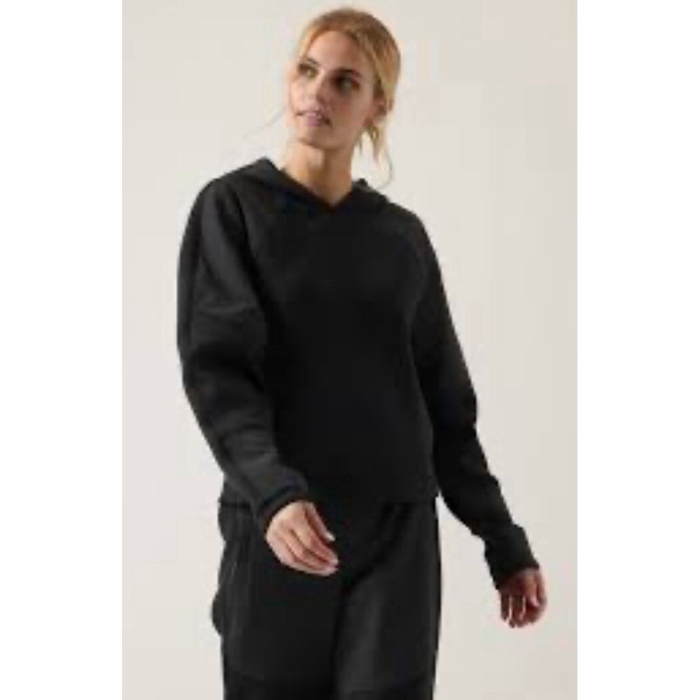 NWT ATHLETA Get Set Sweatshirt‎ Hoodie Black Women's Size L Soft Athleisure